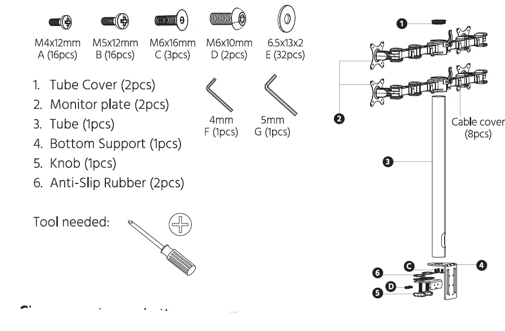 MONOPRICE 16248 Essential Quad Monitor Articulating Arm Desk Mount 1