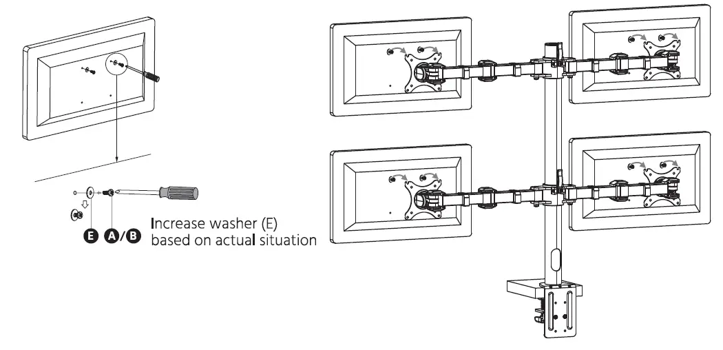 MONOPRICE 16248 Essential Quad Monitor Articulating Arm Desk Mount 4