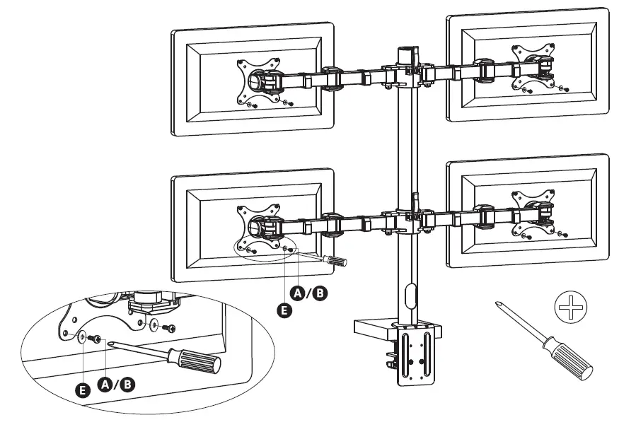 MONOPRICE 16248 Essential Quad Monitor Articulating Arm Desk Mount 5
