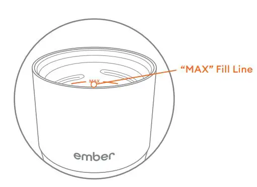 ember TM191200US Temperature Control Smart Travel Mug Instructions - Do not ll your Ember above the “MAX” fill line inside your mug.