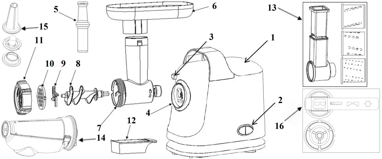 marta MT MG2019B Meat Grinder - Parts list