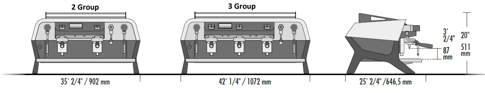 SANREMO F18 Espresso Machine - Dimensions