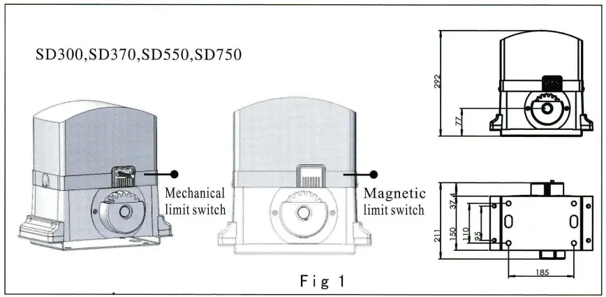 Cronte Technology FD-SLI800KG 800KG Sliding Door Garage Motor Instructions - Dimension