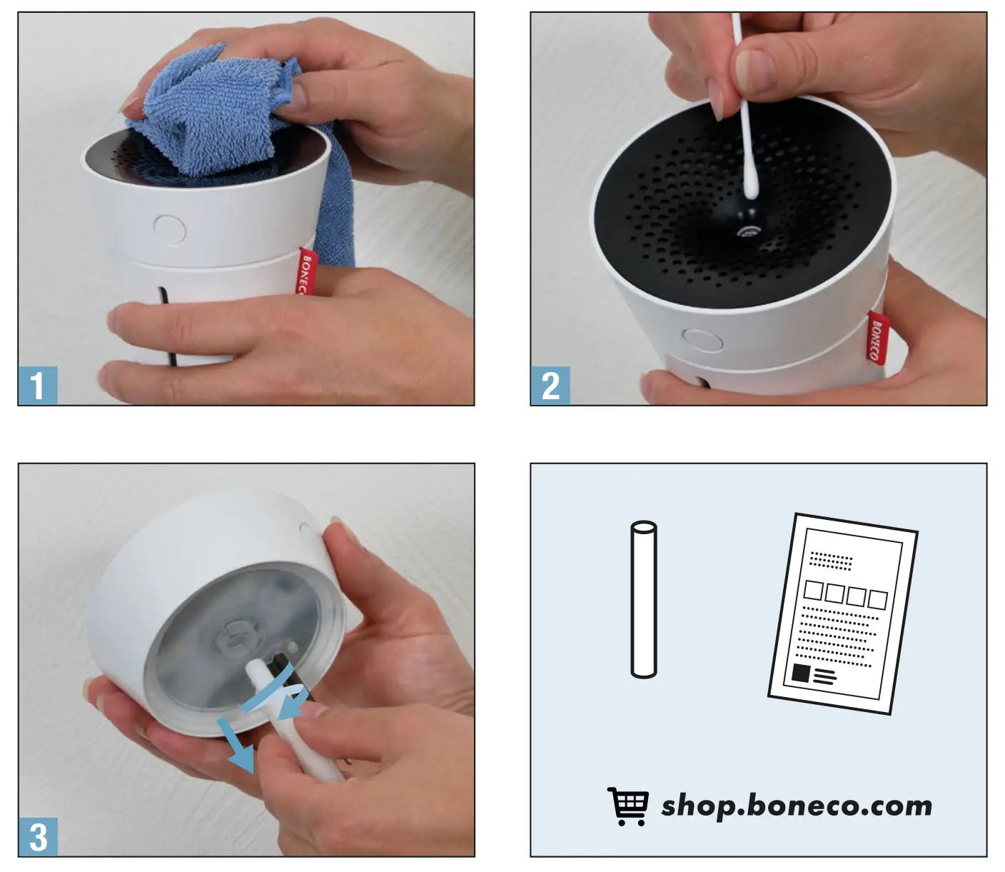 BONECO U50 Personal Humidifier Ultrasonic - CLEANING DEVICE, CHANGE OF ACCESSORIES