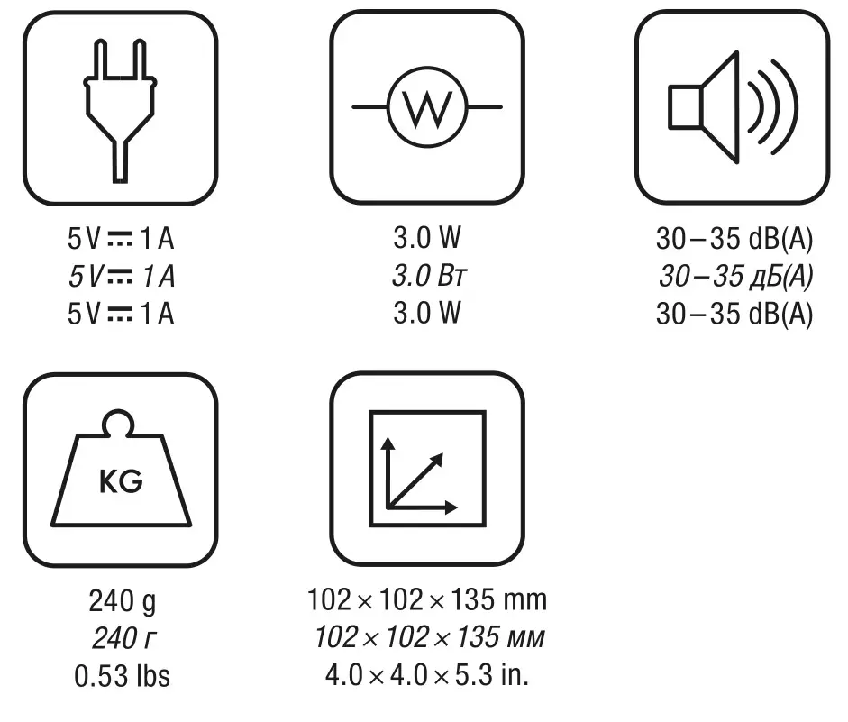 BONECO U50 Personal Humidifier Ultrasonic - TECHNICAL DATA