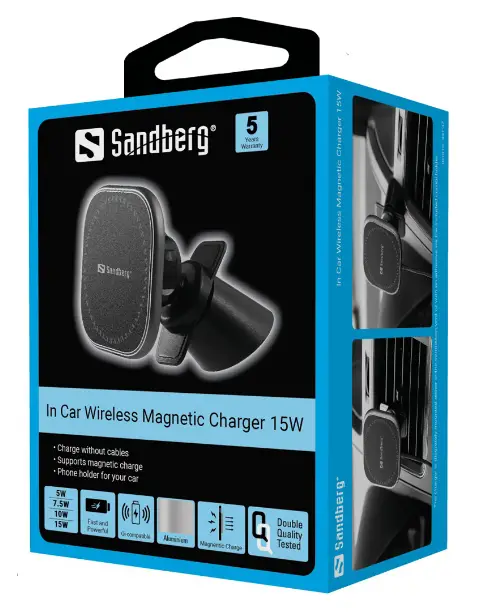 Sandberg 441-47 In Car Wireless Magnetic Charger 15W-PROD