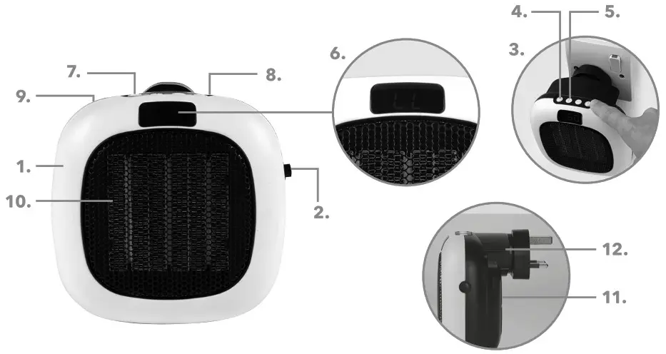 Beldray EH3214 700W Handy Plug In Heater - Description of Parts