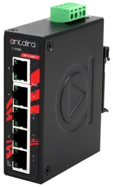 antaira LNP-C500G Series 5-Port Industrial Unmanaged Gigbiat PoE Switch