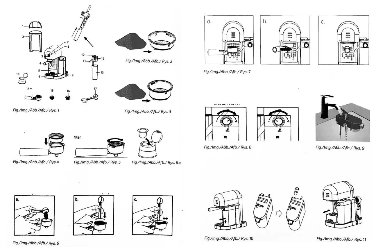 cecotec Power Instant-ccino 20 Chic Serie Nera Coffee Machine Instruction Manual - Fig 1 to 11