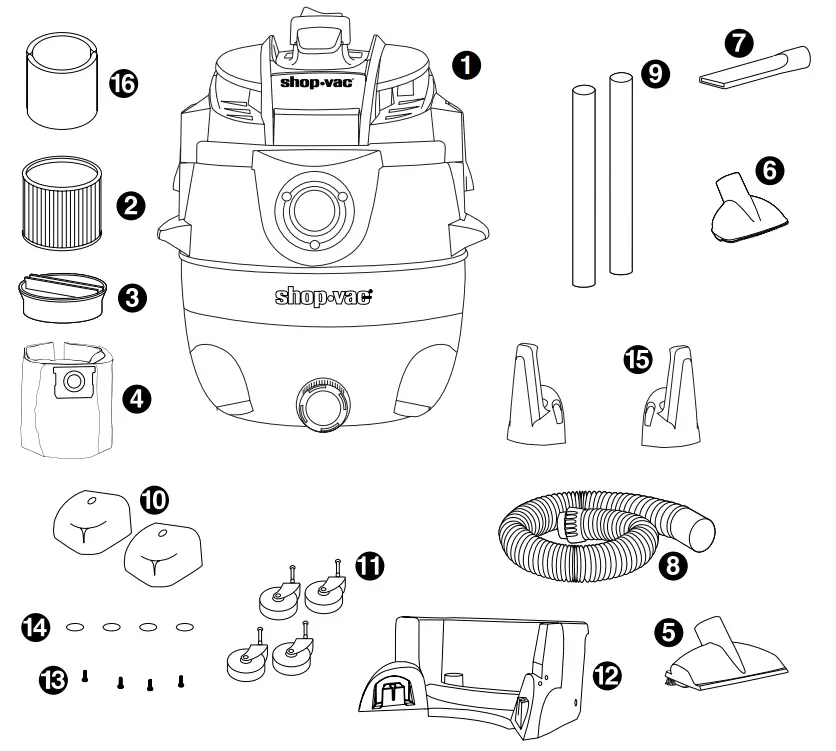 shop-vac 14 U S Gallons 53 Lites EA Series Wet Dry Vacuum - parts