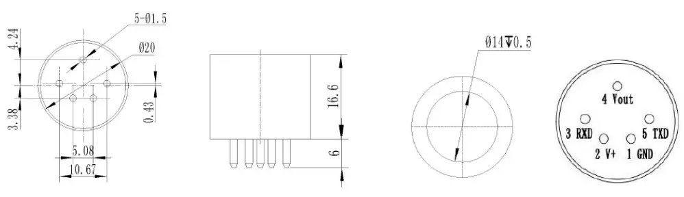 Winsen MH 440D NDIR Infrared CH4 Gas Sensor - Struction Size