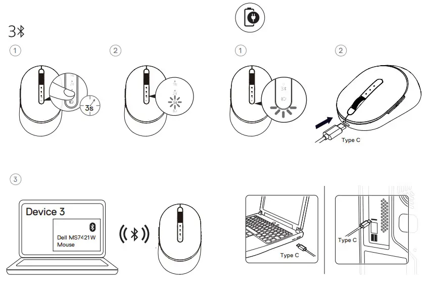 Dell Premier Rechargeable Wireless Mouse MS7421W - 3