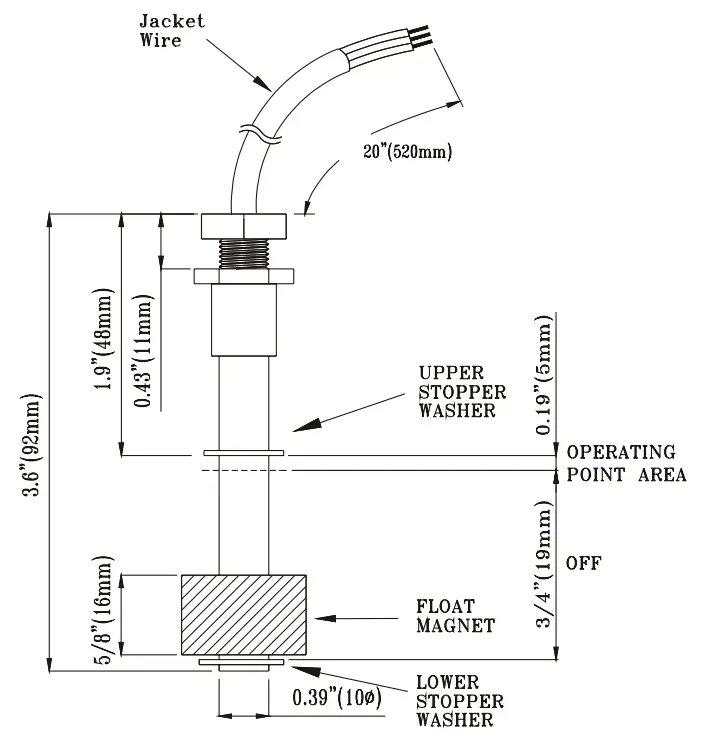 POTTER OFL 331C Fluid Level Sensor - Dimensions