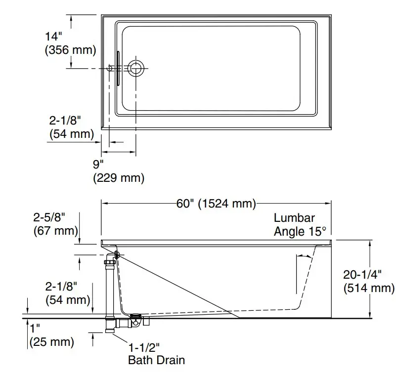 KOHLER K-20201-LA Underscore 60 x 30 Inch Alcove Bath (1)