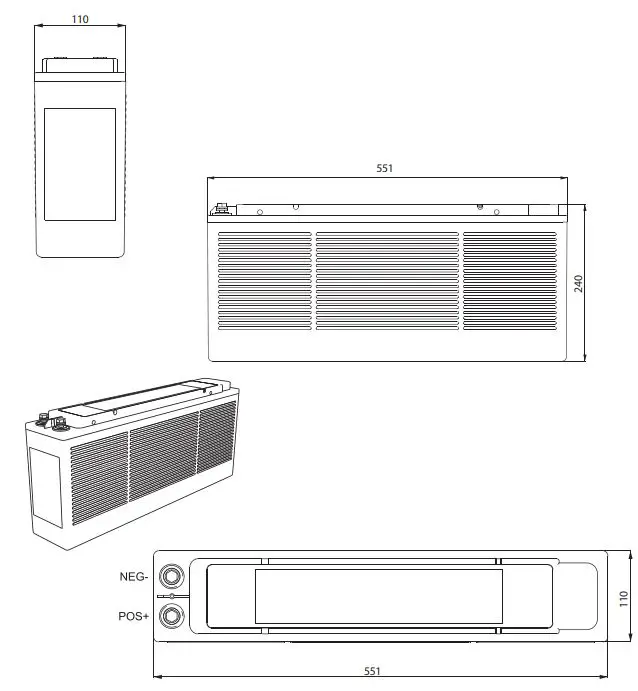 Enerdrive EPL-100BT-12V-SLIM B-TEC 100Ah 12V LiFePO4 Slim Case Lithium Battery Owner’s Manual - DIMENSIONS (NO STRAP & TRAY INCLUDED WITH THIS MODEL)