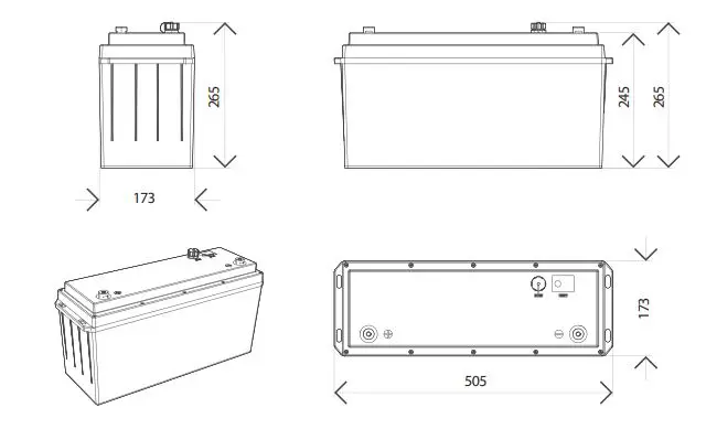 Enerdrive EPL-100BT-12V-SLIM B-TEC 100Ah 12V LiFePO4 Slim Case Lithium Battery Owner’s Manual - DIMENSIONS WITHOUT STRAP & TRAY