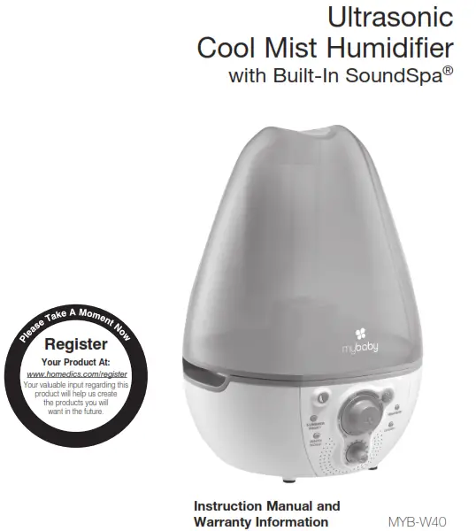 Homedics MYB-W40 Ultrasonic Cool Mist Humidifier with Built-In SoundSpa - Cool Mist Humidifier