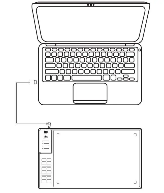 HUION WH1409 V2 Wireless Pen Tablet - Connect the tablet to your computer with USB cable
