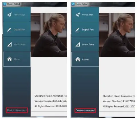 HUION WH1409 V2 Wireless Pen Tablet - Device Connection Prompt