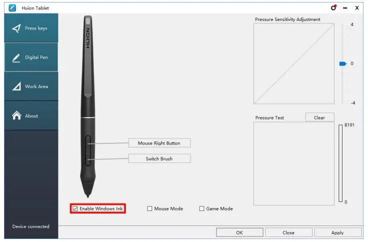 HUION WH1409 V2 Wireless Pen Tablet - Enable the Windows Ink feature