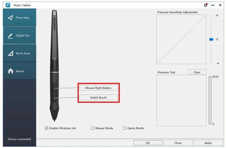 HUION WH1409 V2 Wireless Pen Tablet - Pen Buttons Function Setting