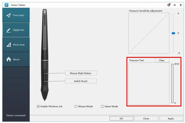 HUION WH1409 V2 Wireless Pen Tablet - Pen Pressure Testing