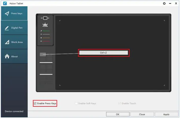 HUION WH1409 V2 Wireless Pen Tablet - Press Keys Function Setting
