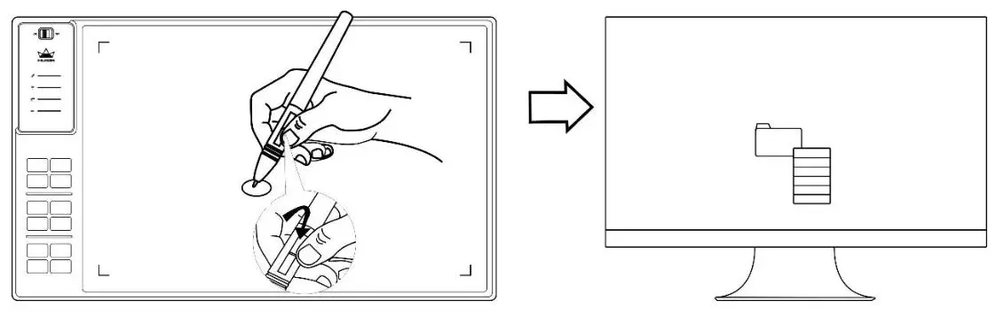 HUION WH1409 V2 Wireless Pen Tablet - Use the side buttons