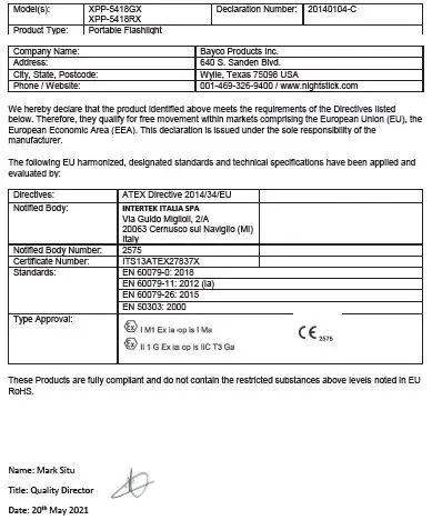 NIGHTSTICK XPP-5418GX Intrinsically Safe Flashlight fig3