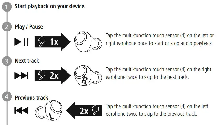 hama 00184125 Bluetooth Earphones Spirit Chop Instruction Manual - Audio playback