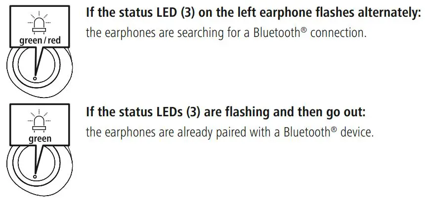 hama 00184125 Bluetooth Earphones Spirit Chop Instruction Manual - Check the status of the status LED