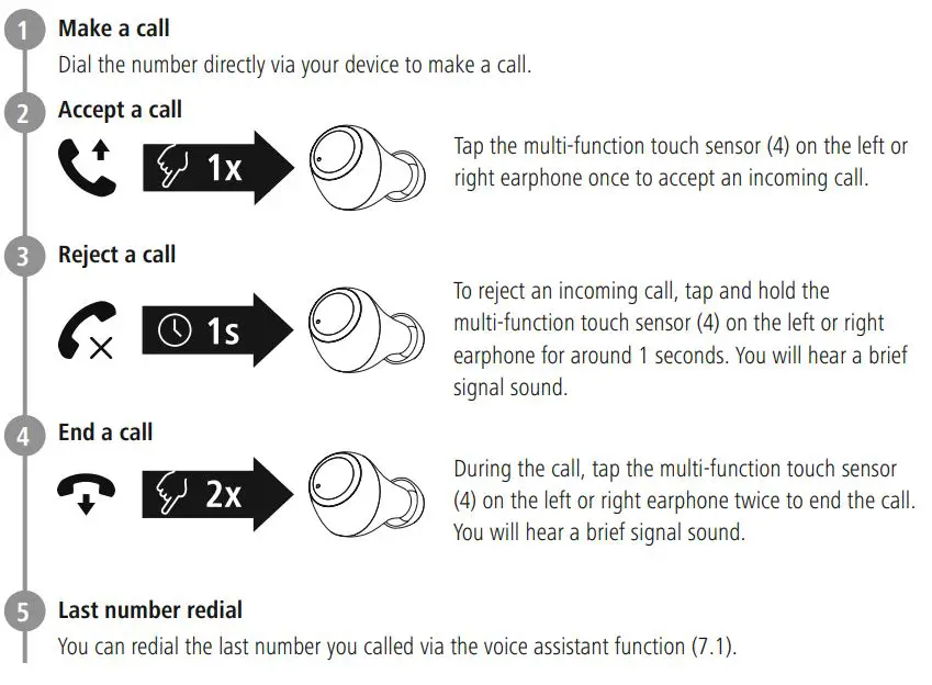 hama 00184125 Bluetooth Earphones Spirit Chop Instruction Manual - Hands-free function