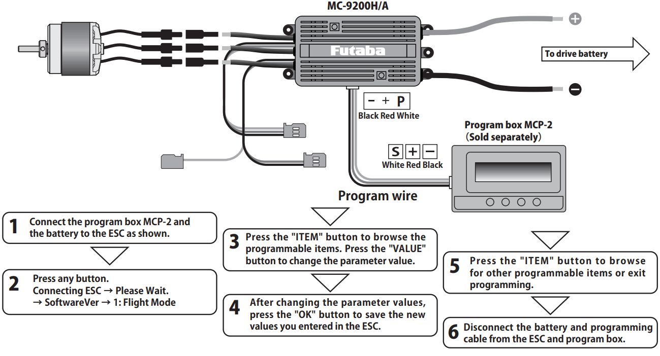 Futaba MC 9200H A Brushless Electronic Speed Controller for Helicopter Airplane - ESC Programming