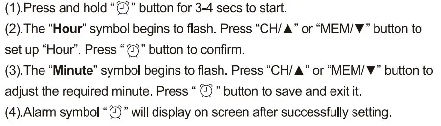 BALDR B0340WST2H2R-V7 Weather Station User Manual - Set Alarm Clock in Order