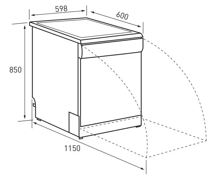 Euromaid 600mm Black Glass Dishwasher - Dimensions