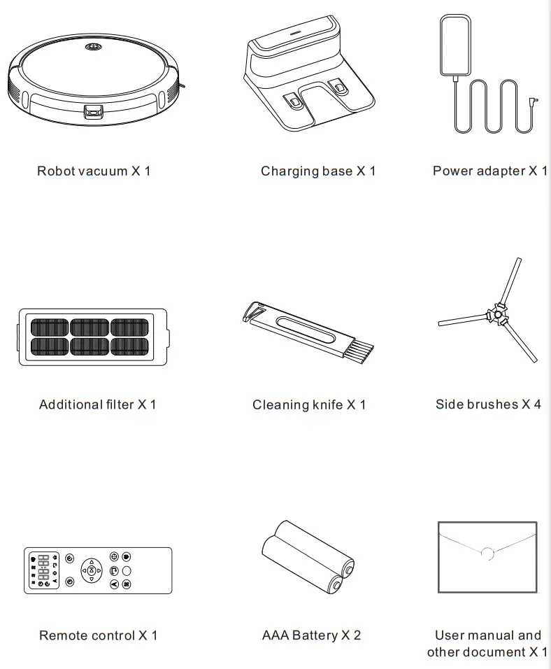 TCL RV1014B Sweeva 1000 Robot Vacuum Cleaner - Packaging list