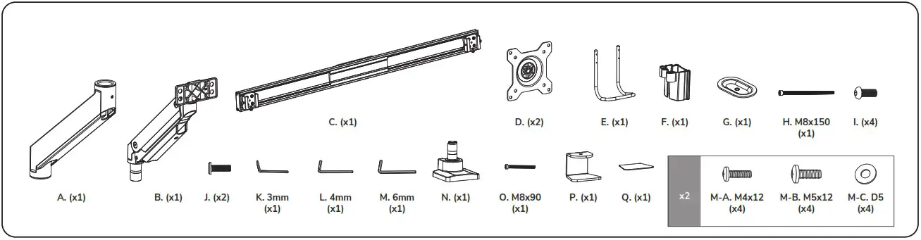 Neomounts NM D775DXSILVER Monitor Desk Mount - Parts