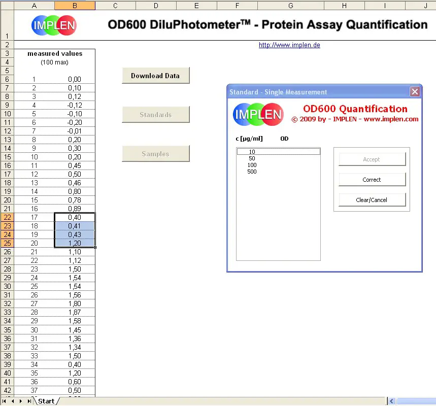 IMPLEN OD600 DiluPhotometer Protein Quantification Software - Figure 10