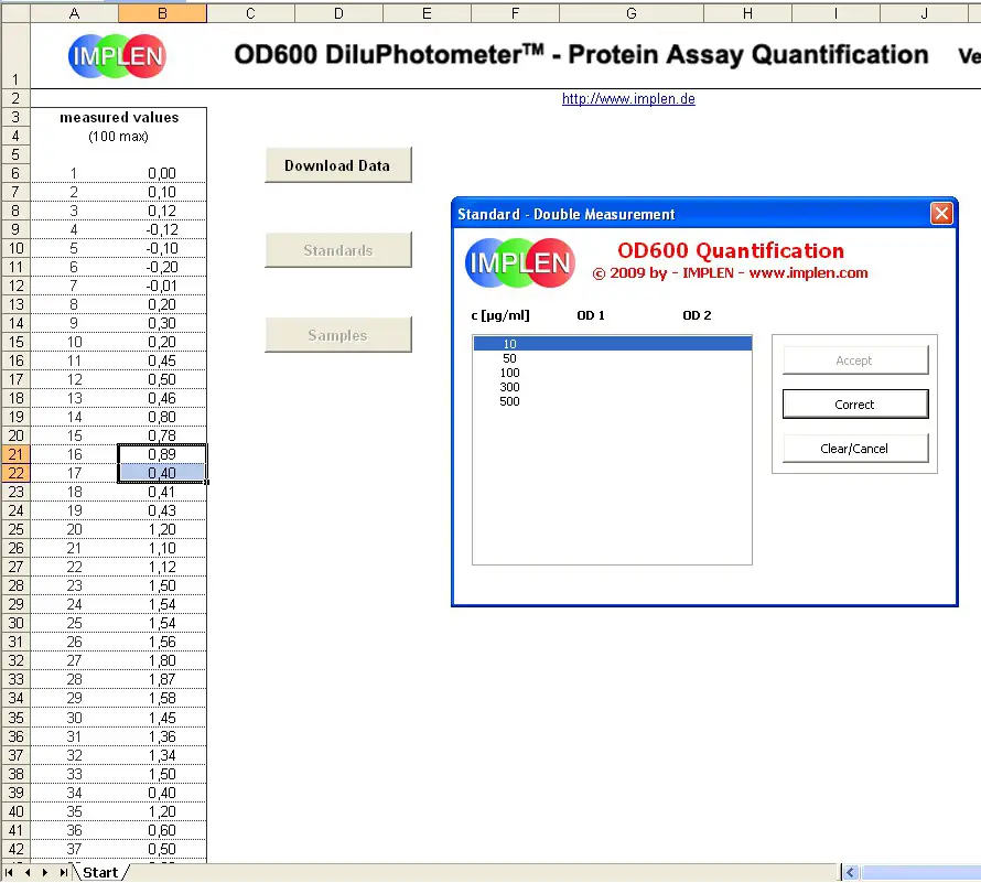 IMPLEN OD600 DiluPhotometer Protein Quantification Software - Figure 11
