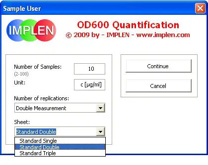 IMPLEN OD600 DiluPhotometer Protein Quantification Software - Figure 13