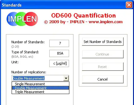 IMPLEN OD600 DiluPhotometer Protein Quantification Software - Figure 8
