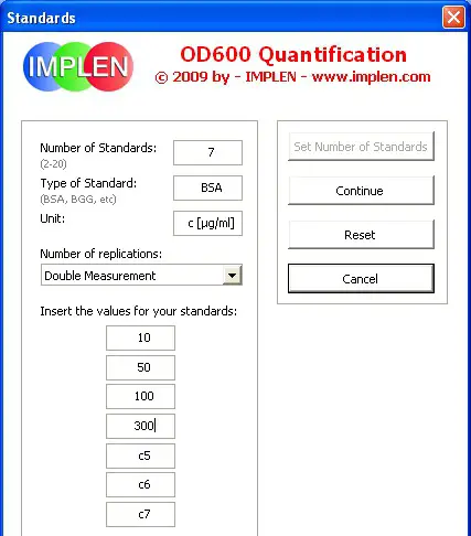 IMPLEN OD600 DiluPhotometer Protein Quantification Software - Figure 9