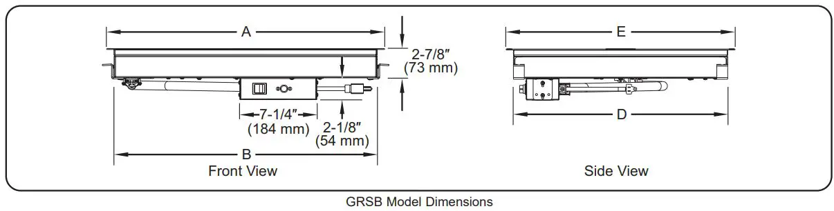 Hatco GRS-18-B Glo-Ray 18 Wide x 7 3 4 Deep Stainless Steel Instruction Manual - Dimensions — GRSB Models