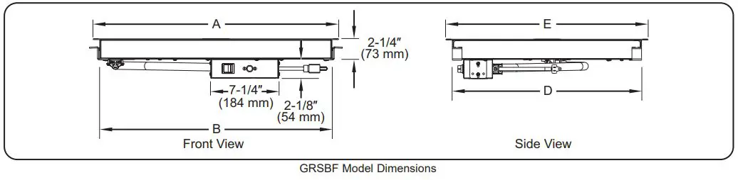 Hatco GRS-18-B Glo-Ray 18 Wide x 7 3 4 Deep Stainless Steel Instruction Manual - Dimensions — GRSBF Models