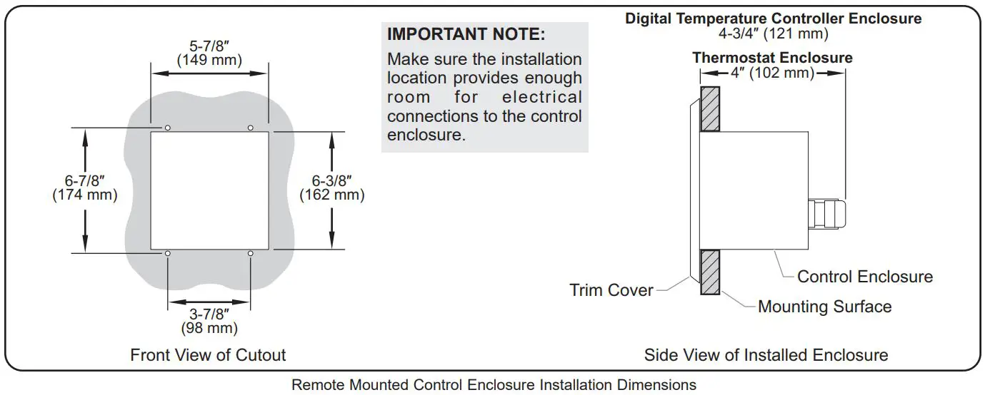 Hatco GRS-18-B Glo-Ray 18 Wide x 7 3 4 Deep Stainless Steel Instruction Manual - Remote Mounted Control Enclosure Installation Dimensions