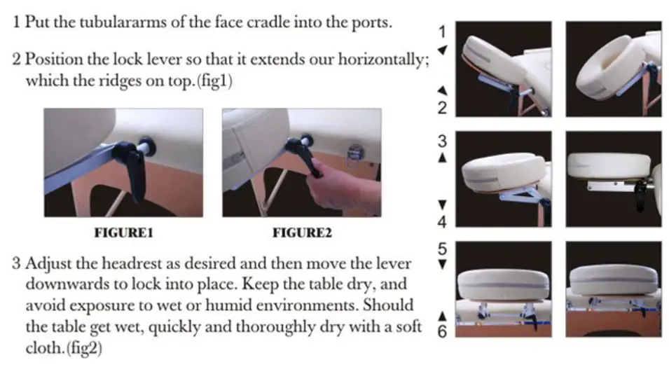 UNBRANDED CX826AB-PK 2-Section Pink Wooden PU Leather Adjustable Folding Massage Table Spa Bed Instruction Manual - Using your 6 way adjustable headrest