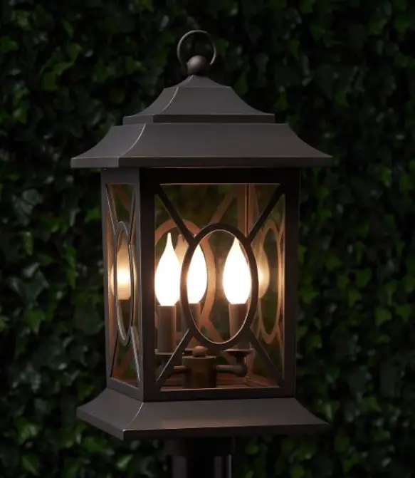 Signature Hardware 434139 Kingston Manor Dark Bronze Outdoor 3 Light Candelabra Post Lantern