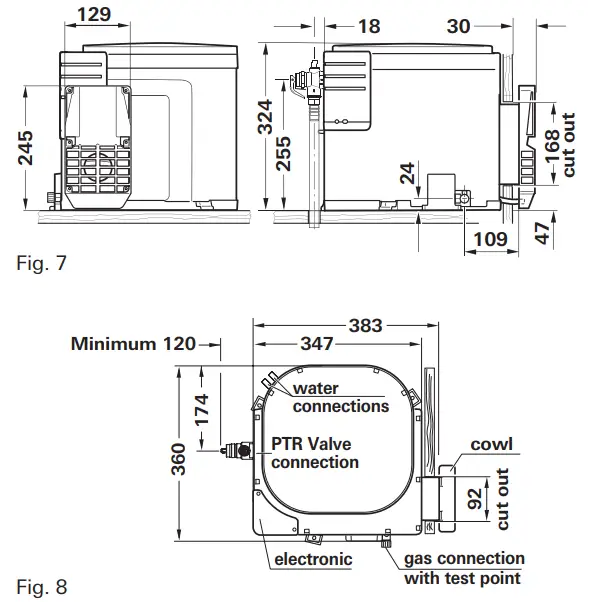 truma UltraRapid 240 V Electric Storage Water Heater - Dimensions