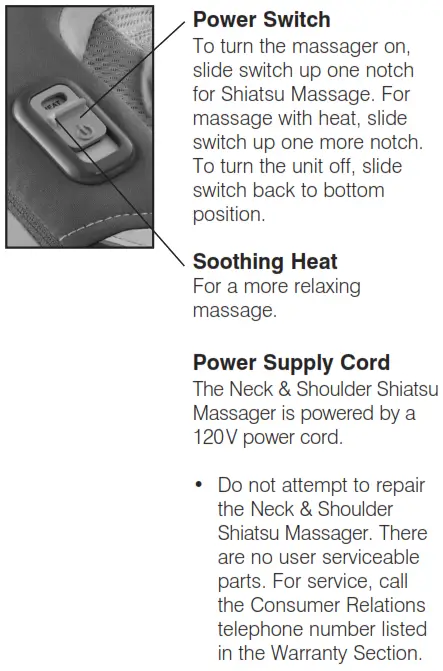 Homedics NMS-230-THP Neck and Shoulder Shiatsu Massager with Heat Instruction - Power Switch