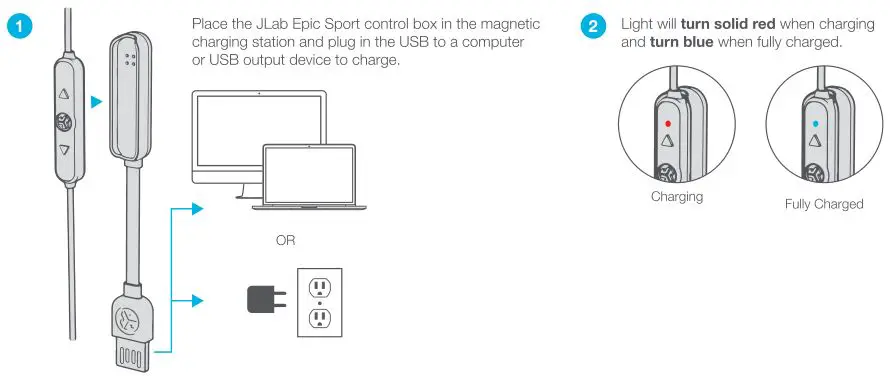 jlab audio Epic Sport Bluetooth Earbuds - Charging